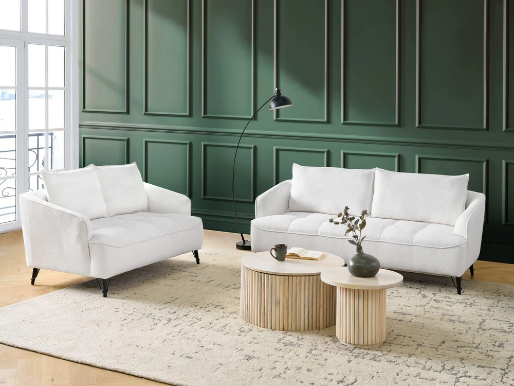 Sofa Beliani 5 vietų svetainės baldų komplektas HOBRO Boucle baltas