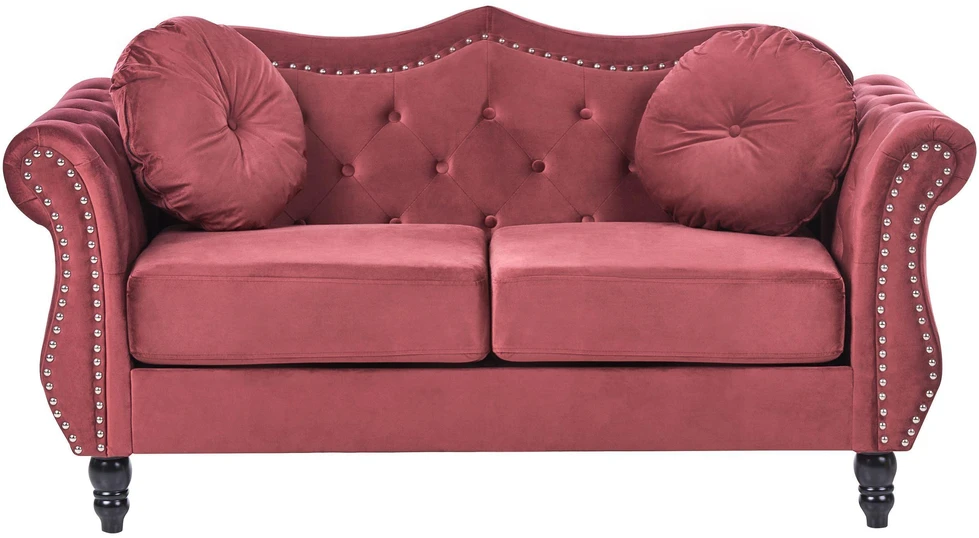 Sofa Beliani 5 vietų svetainės baldų komplektas SKIEN, veliūras, bordo spalvos