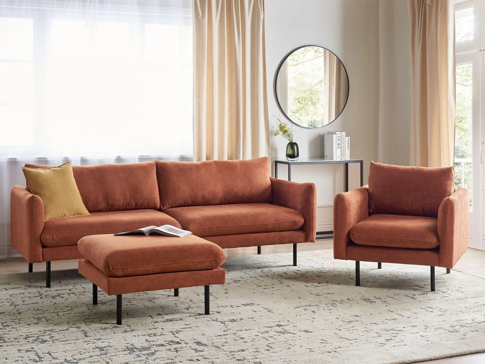 Sofa Beliani 5 vietų svetainės baldų komplektas VINTERBRO, šenilinis, auksinio ruda spalva su otomane