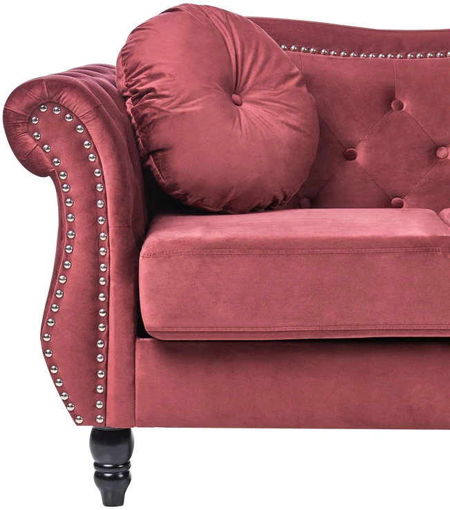 Sofa Beliani 5 vietų svetainės baldų komplektas SKIEN, veliūras, bordo spalvos