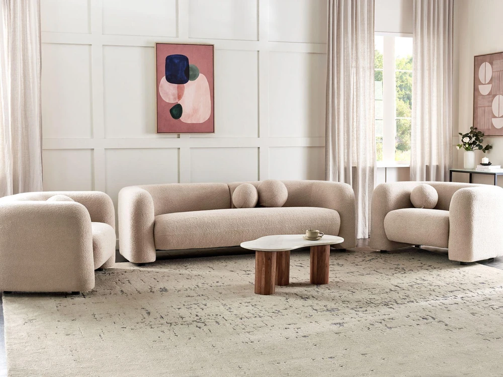 Sofa Beliani 5 vietų svetainės baldų komplektas LEIREN, buklė audinys, smėlio spalvos
