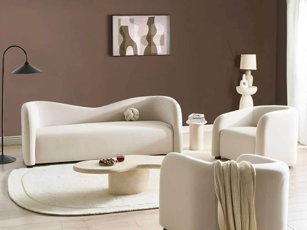 Sofa Beliani 5 vietų svetainės baldų komplektas VELTADA veliūrinis, kreminės spalvos