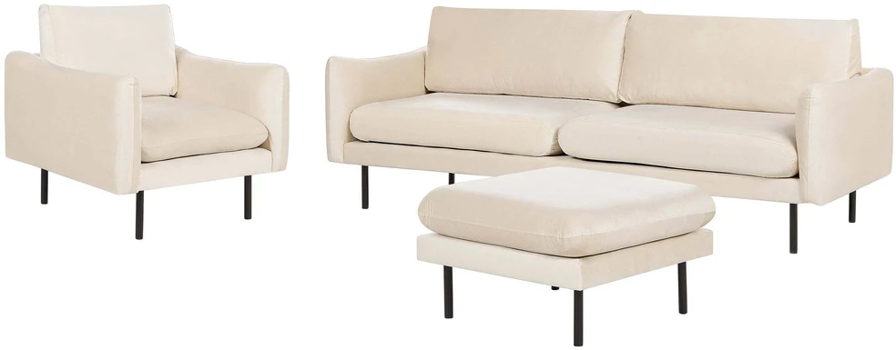 Sofa Beliani 5 vietų svetainės baldų komplektas VINTERBRO, veliūrinis, šviesiai smėlio spalvos su pufu