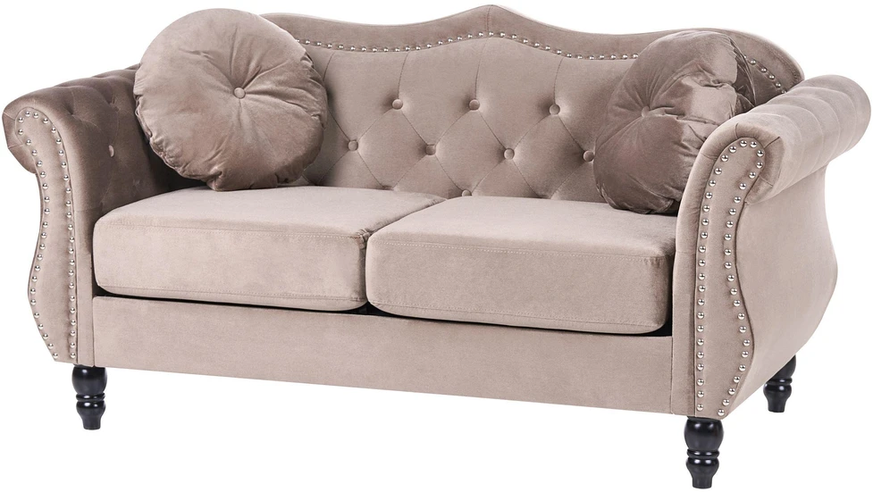 Sofa Beliani 5 vietų svetainės baldų komplektas SKIEN, veliūras, smėlio ir juodos spalvos