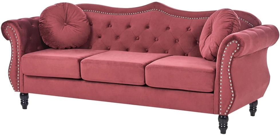 Sofa Beliani 5 vietų svetainės baldų komplektas SKIEN, veliūras, bordo spalvos