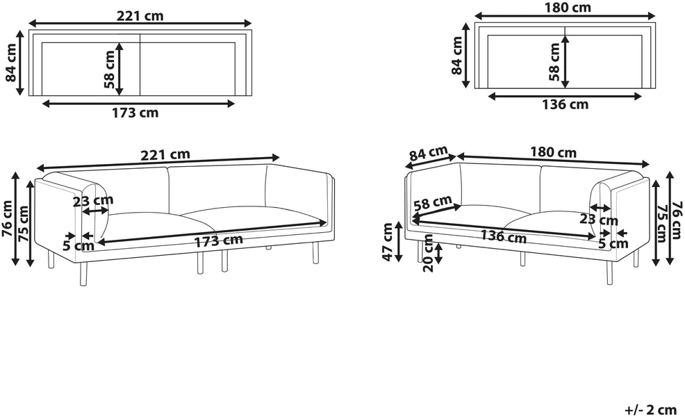Sofa Beliani 5 vietų svetainės baldų komplektas VORGOD Boucle, kreminės baltos spalvos