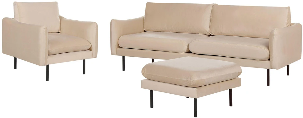 Sofa Beliani 5 vietu svetaines baldu komplektas VINTERBRO, veliuras, smėlio spalva, su otomane
