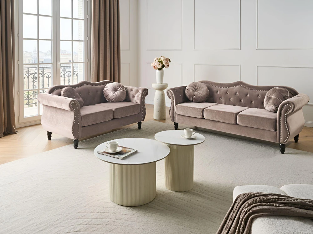 Sofa Beliani 5 vietų svetainės baldų komplektas SKIEN, veliūras, smėlio ir juodos spalvos