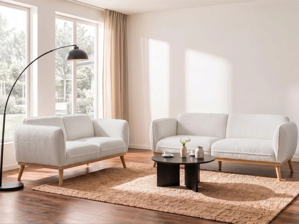 Sofa Beliani 5 vietų svetainės baldų komplektas LJUNG, baltas boucle audinys