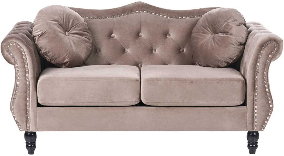 Sofa Beliani 5 vietų svetainės baldų komplektas SKIEN, veliūras, smėlio ir juodos spalvos