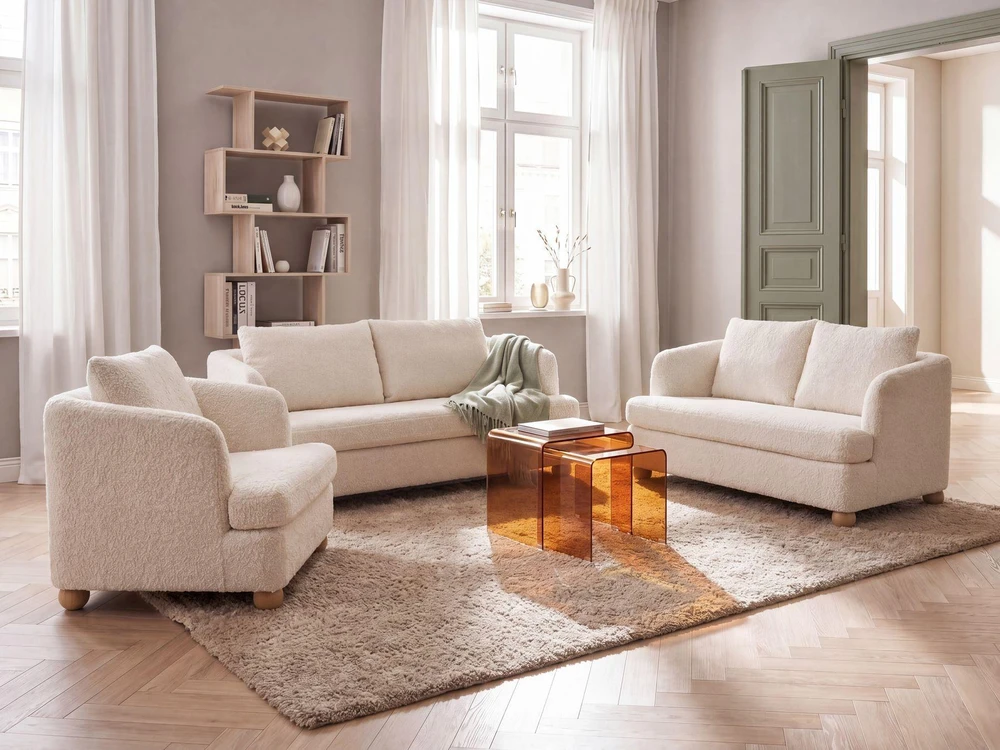 Sofa Beliani 6 asmenų poilsio baldų komplektas RATTVIK, boucle audinys, pieno balta
