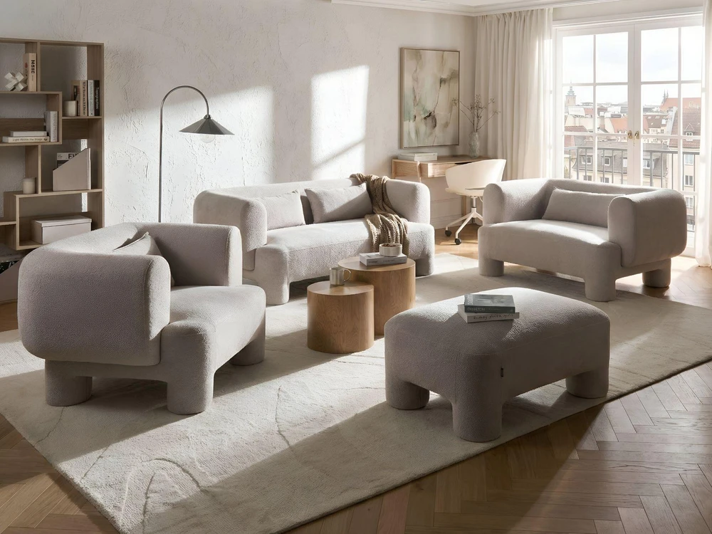 Sofa Beliani 6 asmenų poilsio komplektas HOGBO smėlio spalvos su otomane