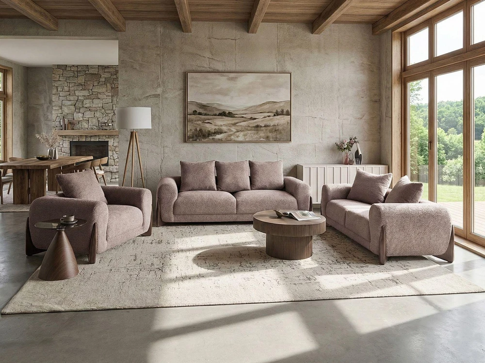 Sofa Beliani 6 asmenų svetainės baldų komplektas VINLIDEN rudos spalvos boucle audinio