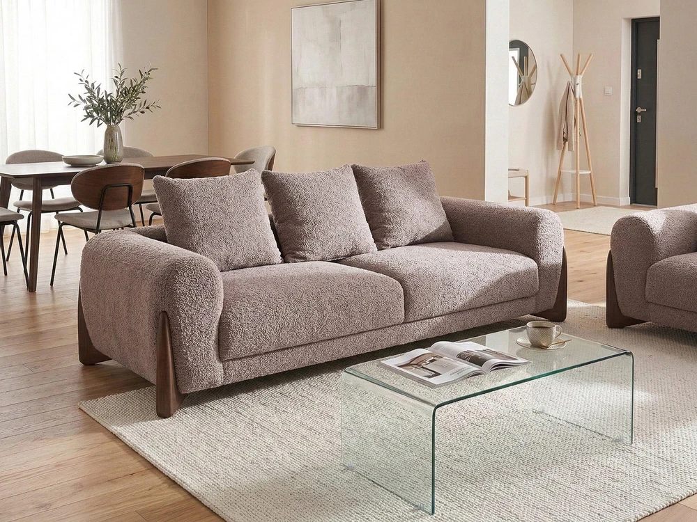 Sofa Beliani 6 asmenų svetainės baldų komplektas VINLIDEN rudos spalvos boucle audinio