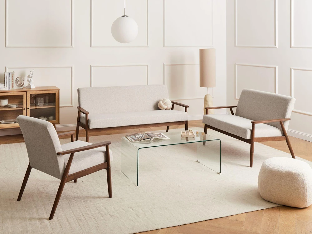 Sofa Beliani 6 asmenų svetainės baldų komplektas ESRUM tamsiai ruda / smėlio spalvos