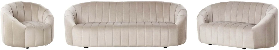 Sofa Beliani 6 asmenų svetainės baldų komplektas MALUNG, veliūras, smėlio spalvos