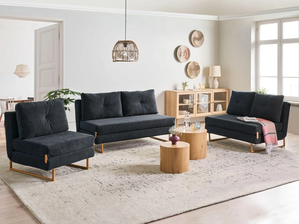 Sofa Beliani 6 asmenų svetainės baldų komplektas JERSLEV juodas