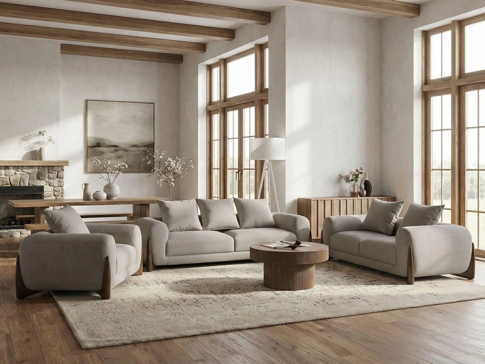 Sofa Beliani 6 vietų poilsio baldų komplektas VINLIDEN smėlio ir rusvos spalvos