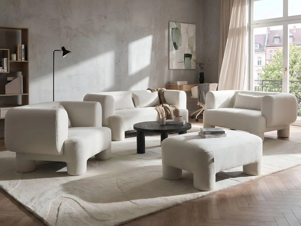 Sofa Beliani 6 vietų poilsio baldų komplektas HOGBO, baltas, su otomane