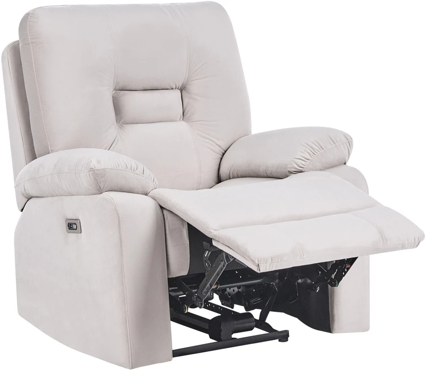 Sofa Beliani 6 vietų svetainės baldų komplektas su elektrine atsipalaidavimo funkcija BERGEN veliūras šviesiai smėlio spalvos su USB jungtimi