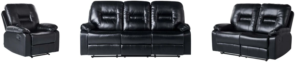 Sofa Beliani 6 vietų svetainės baldų komplektas su rankine atsipalaidavimo funkcija BERGEN juodas dirbtinės odos