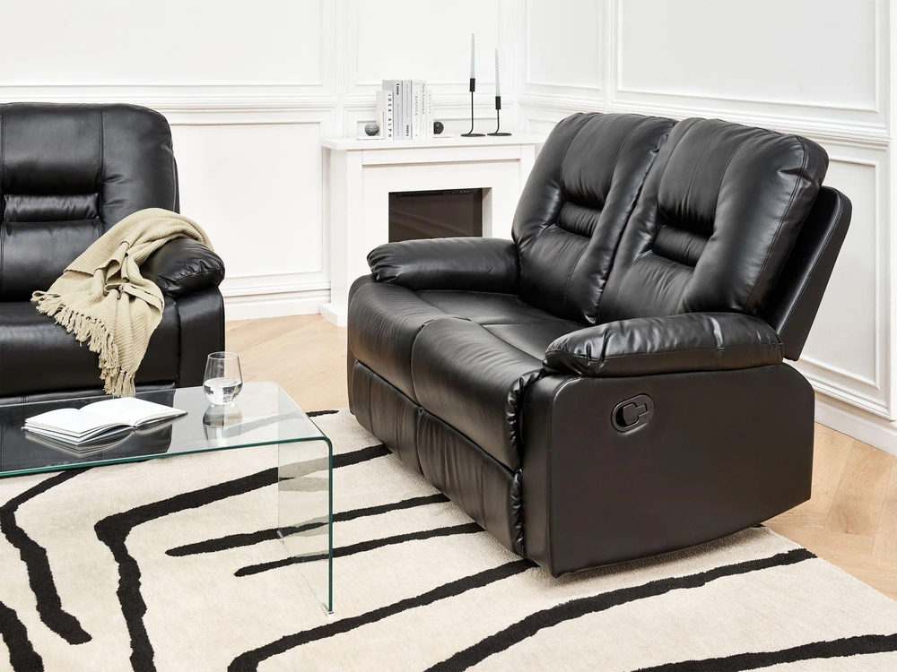 Sofa Beliani 6 vietų svetainės baldų komplektas su rankine atsipalaidavimo funkcija BERGEN juodas dirbtinės odos