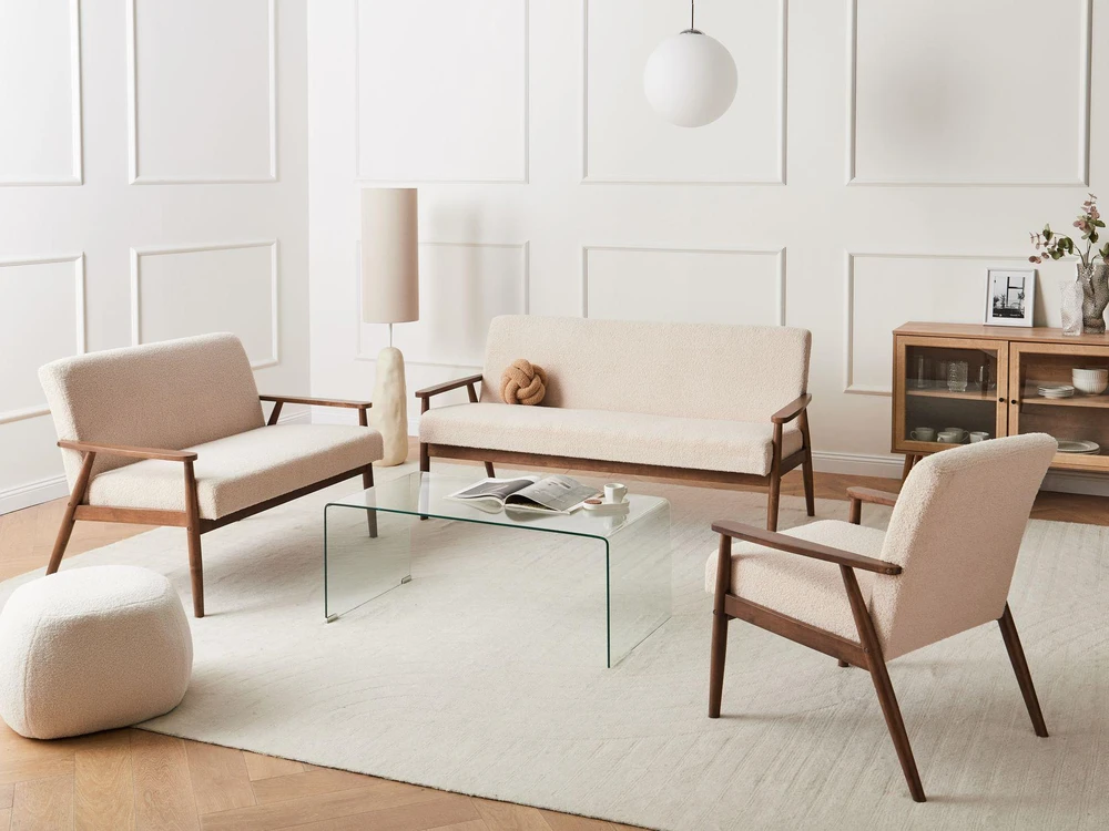 Sofa Beliani 6-vietų svetainės baldų komplektas ESRUM Boucle tamsiai ruda/smėlio spalvos