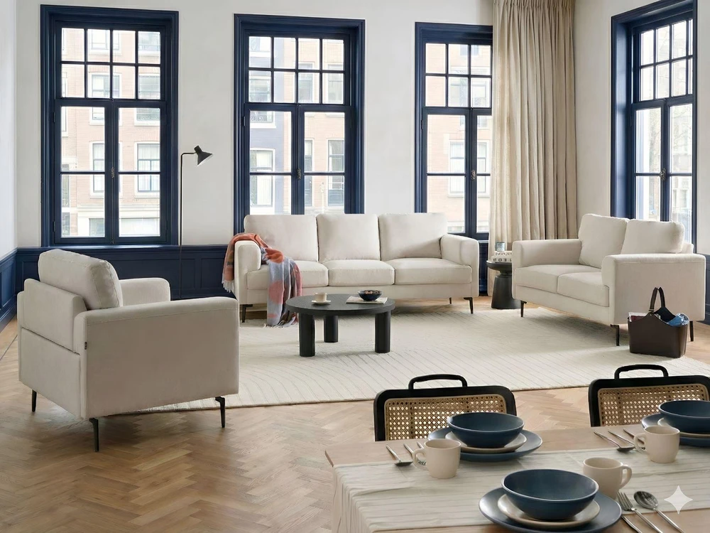 Sofa Beliani 6 vietų svetainės baldų komplektas LOUSTO, šviesiai smėlio spalvos