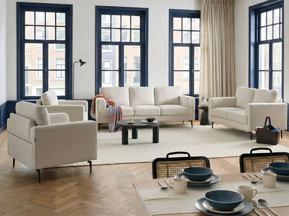 Sofa Beliani 7 vietų poilsio baldų komplektas LOUSTO, šviesiai smėlinis