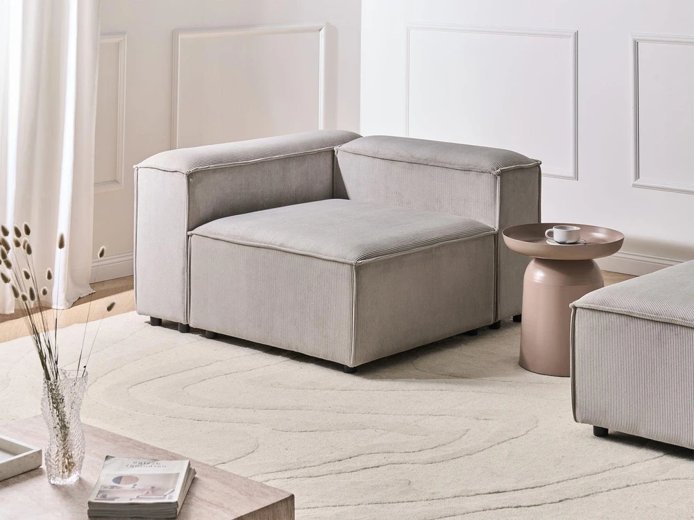 Sofa Beliani ARDAL kampinis modulis, briaunuotas velvetas, smėlio ir pilkos spalvos, kairinis