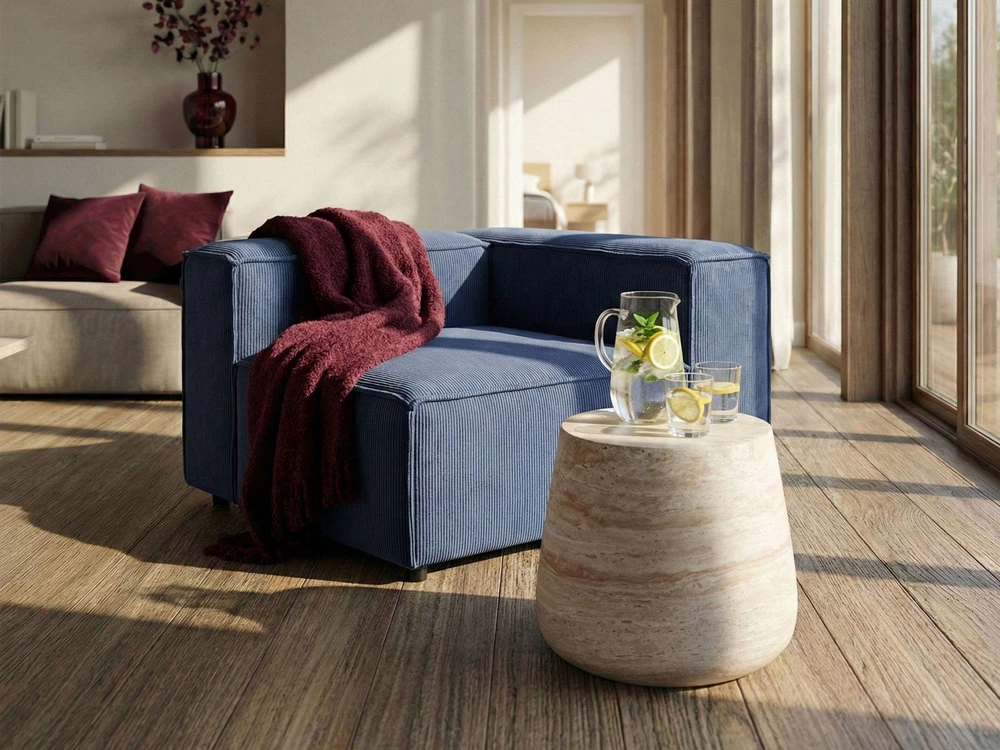 Sofa Beliani ARDAL kampinis modulis, tamsiai mėlynas velvetas, kairinis