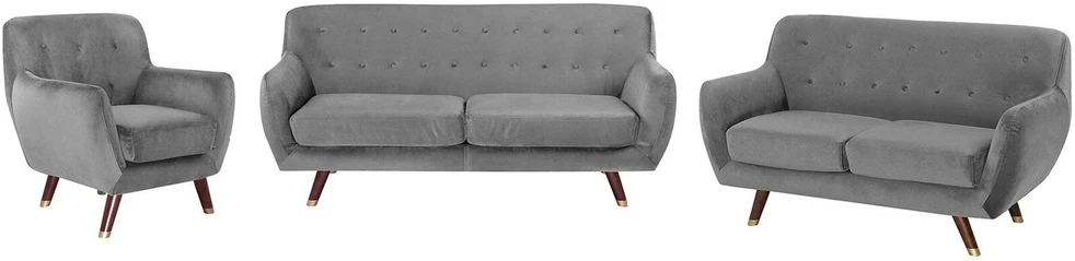 Sofa Beliani BODO 6 asmenų svetainės baldų komplektas, veliūras, pilkas