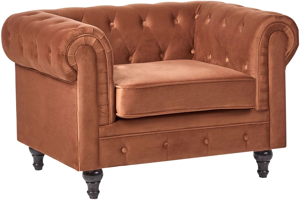 Sofa Beliani CHESTERFIELD poilsio baldų komplektas 4 asmenims, veliūrinis, aukso rudos spalvos