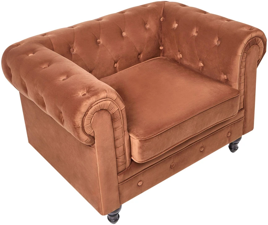 Sofa Beliani CHESTERFIELD poilsio baldų komplektas 4 asmenims, veliūrinis, aukso rudos spalvos