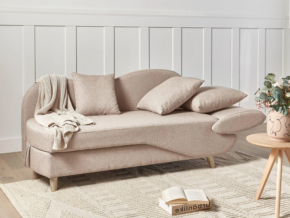 Sofa Beliani Dešininė šezlongas MERI sintetinis linas šviesiai rudas su daiktadėže
