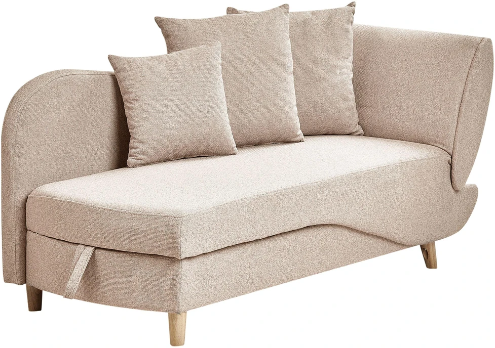 Sofa Beliani Dešininė šezlongas MERI sintetinis linas šviesiai rudas su daiktadėže