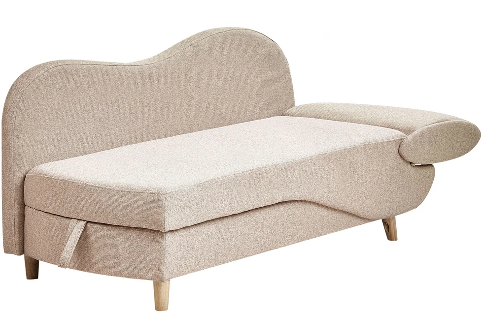 Sofa Beliani Dešininė šezlongas MERI sintetinis linas šviesiai rudas su daiktadėže