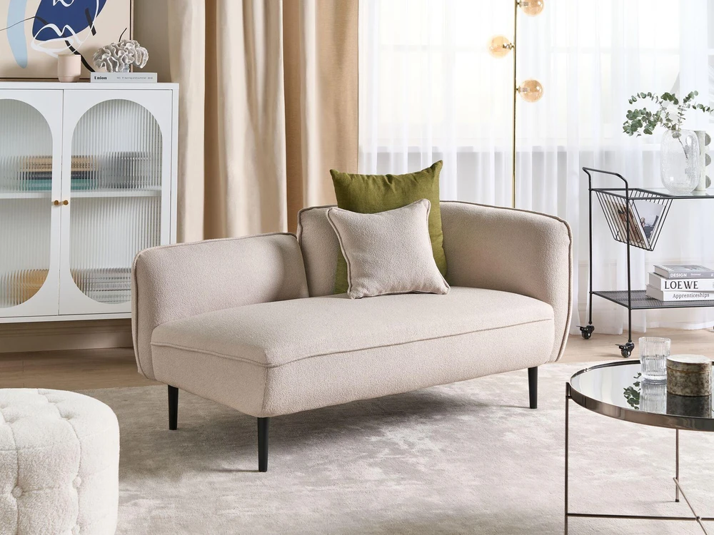 Sofa Beliani Dešininė šezlongo kėdė CHEVANNES Boucle šviesiai smėlio spalvos