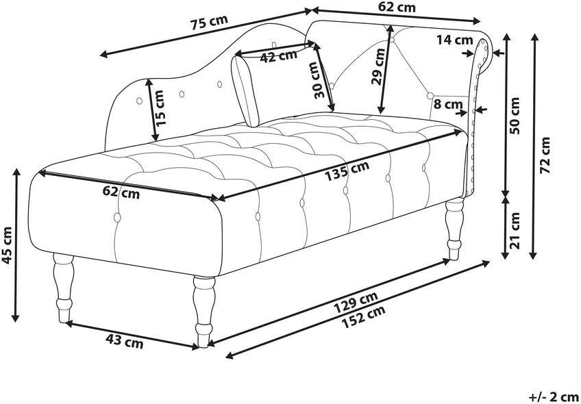 Sofa Beliani Dešininė šezlongo kėdė IVRY, veliūrinė, šviesiai smėlio spalvos