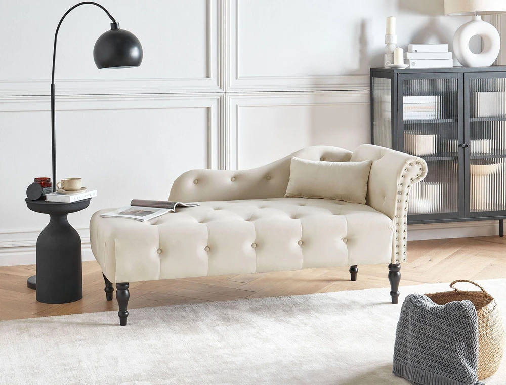 Sofa Beliani Dešininė šezlongo kėdė IVRY, veliūrinė, šviesiai smėlio spalvos