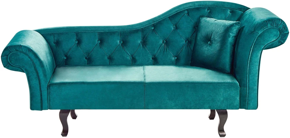 Sofa Beliani Dešininė šezlongo kėdė LATTES II veliūrinė smaragdinė su pagalve
