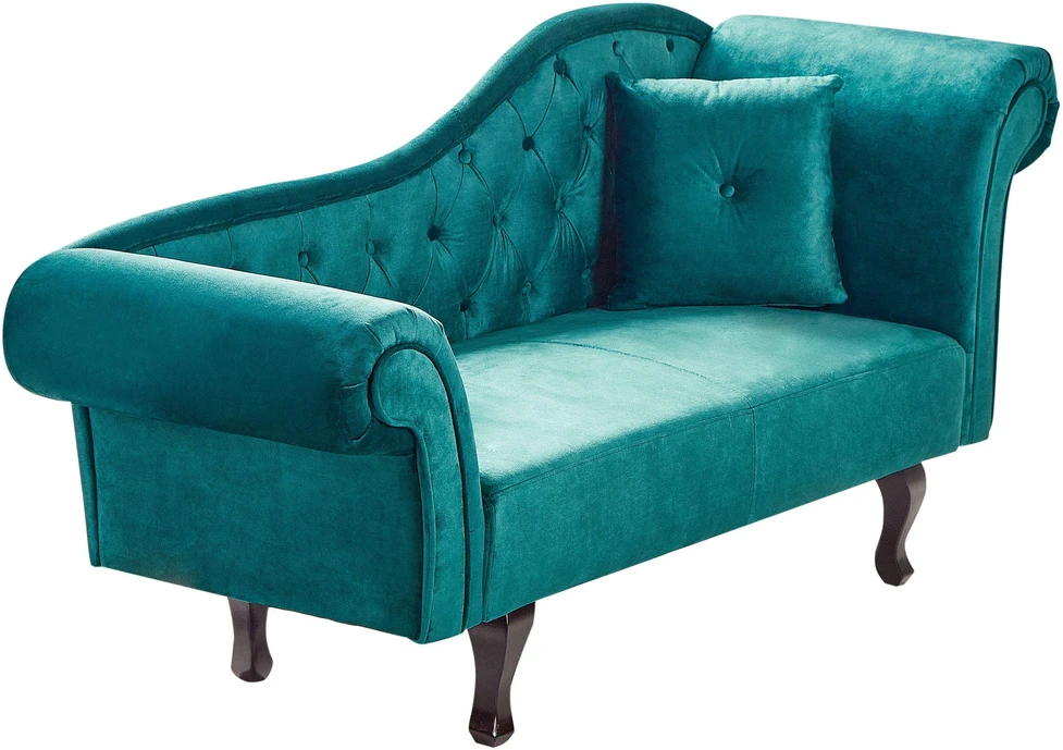 Sofa Beliani Dešininė šezlongo kėdė LATTES II veliūrinė smaragdinė su pagalve