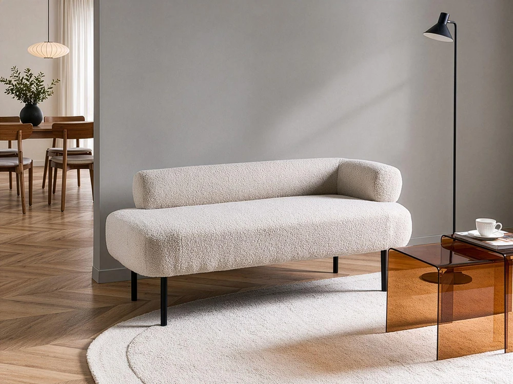 Sofa Beliani Dešininė šezlongo kėdė MIRMANDE Boucle kreminės baltos spalvos