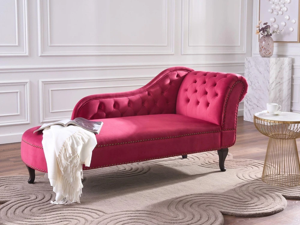 Sofa Beliani Dešininė šezlongo kėdė NIMES aksominė bordo