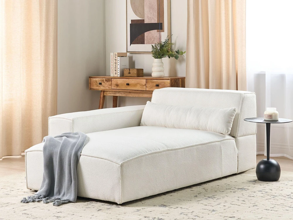 Sofa Beliani Dešininės pusės gultas HELLNAR Boucle, kreminės baltos spalvos