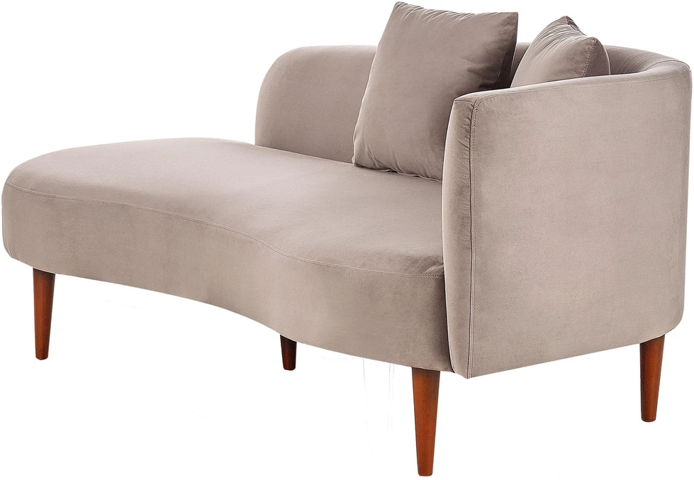 Sofa Beliani Dešininės pusės šezlongas CHAUMONT veliūrinis smėlio pilkos spalvos