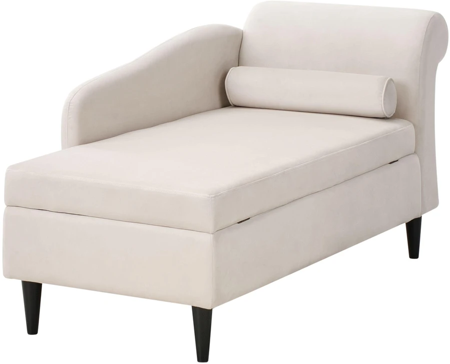 Sofa Beliani Dešininės pusės šezlongas LUIRO, veliūrinis, smėlio spalvos, su daiktadėže