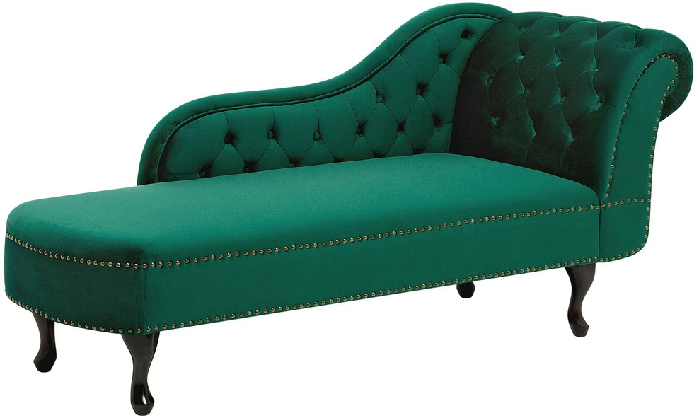 Sofa Beliani Dešininės pusės šezlongas NIMES veliūrinis žalias