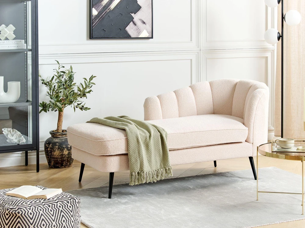Sofa Beliani Dešininis gultas ALLIER Boucle šviesiai smėlio spalvos