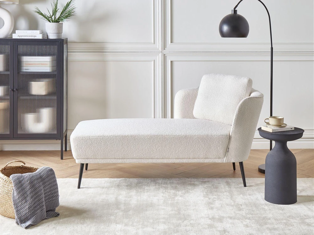 Sofa Beliani Dešininis gultas ARTHEZE Boucle, kreminės baltos spalvos